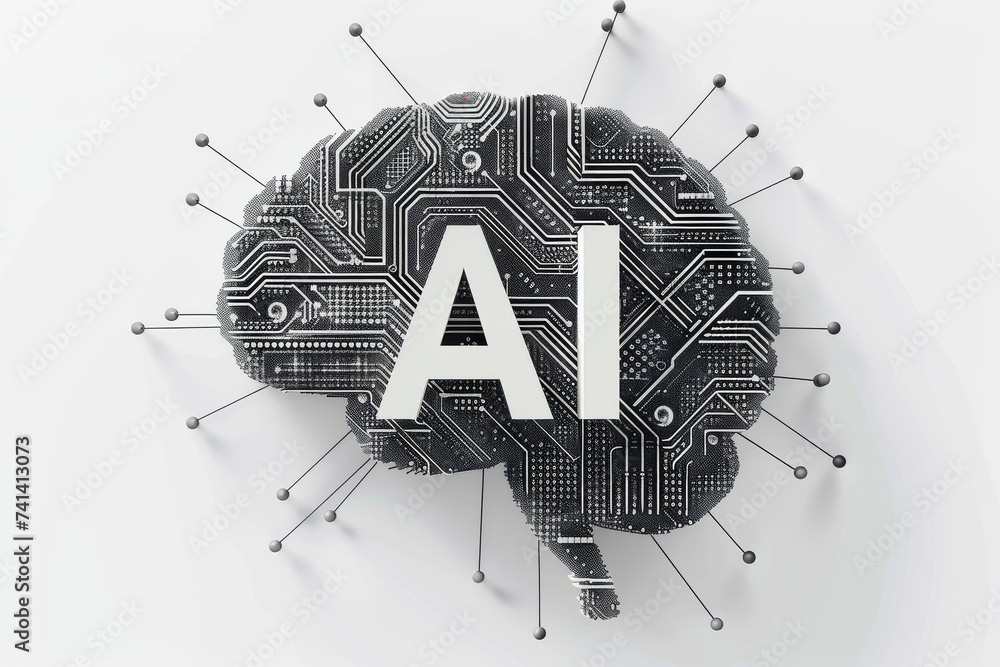 Poster ai brain chip digital signal processing. artificial intelligence neon aqua mind file management axon
