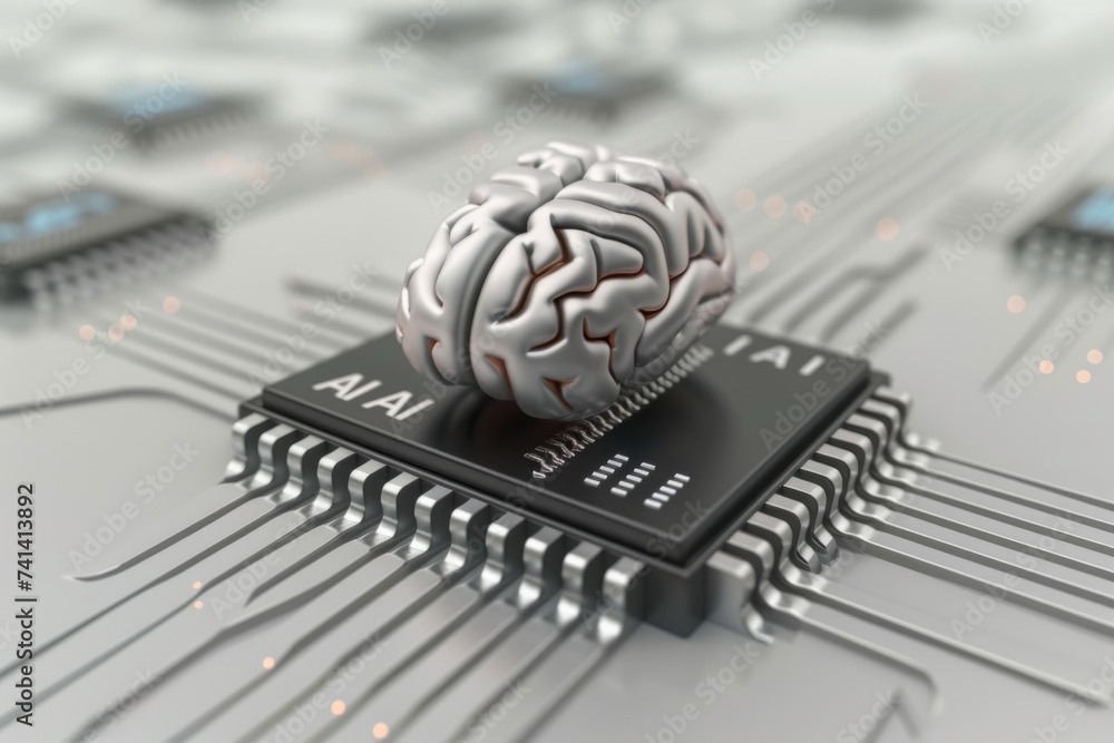 Poster ai brain chip mental endurance. artificial intelligence tomorrow opportunities mind self regulation 