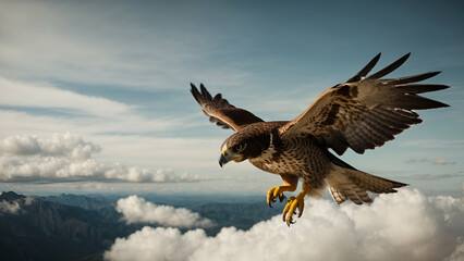 A beautiful falcon flying in the sky - obrazy, fototapety, plakaty