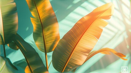 Against a backdrop of soft light, banana leaves cast tranquil shadows with their minimalist shapes.