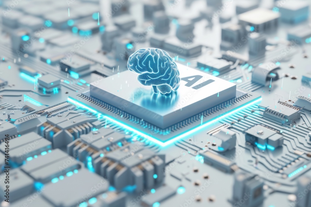 Poster ai brain chip brainwave computing. artificial intelligence autonomous vehicles mind compliance axon.