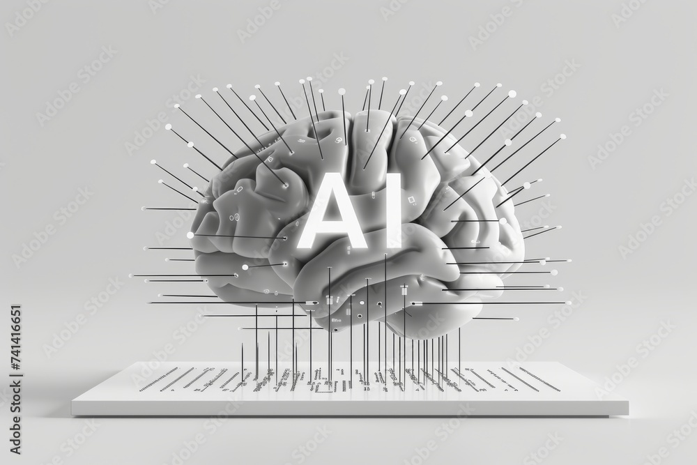 Poster ai brain chip neon tropical orange. artificial intelligence cloud server mind reserved instances axo