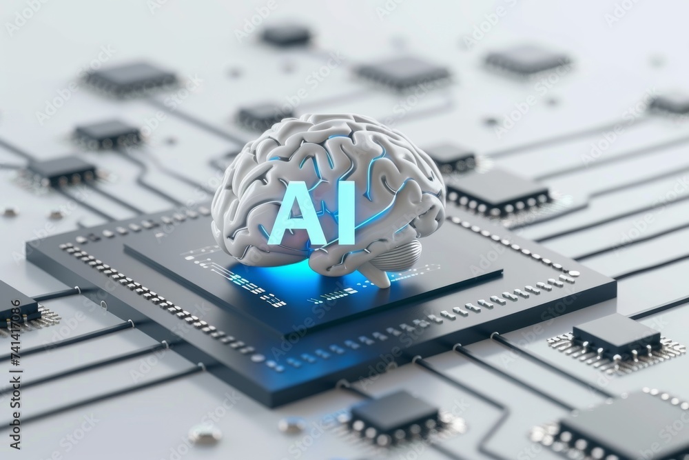 Poster ai brain chip parietal lobe. artificial intelligence uniform memory access mind dendrites axon. semi