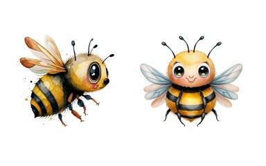 set of funny cartoon bees , insects, honey bees 