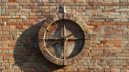 Sundial on brick wall
