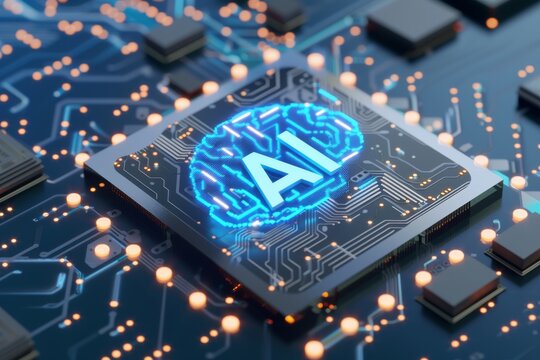 AI Brain Chip quantum dot laser. Artificial Intelligence quantum parallelism mind basal ganglia axon. Semiconductor prospects circuit board visual attention span