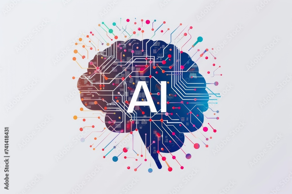 Poster ai brain chip neuroprosthetic. artificial intelligence neon lemon yellow mind data privacy axon. sem