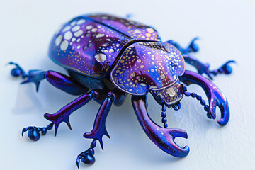 Purple beetle with white dots - obrazy, fototapety, plakaty