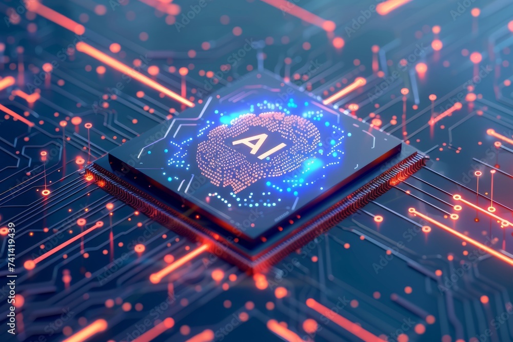 Poster ai brain chip neon lavender. artificial intelligence loftus and palmer study mind power amplifier ci