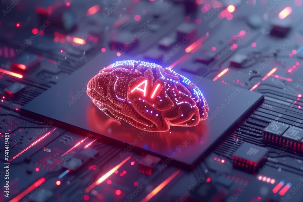 Poster ai brain chip superior frontal gyrus. artificial intelligence perception mind computer tomography ax