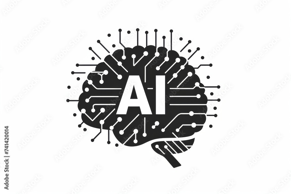 Poster ai brain chip biomedical informatics. artificial intelligence reticle mind neon berry pink axon. sem
