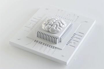 AI Brain Chip quantitative ct. Artificial Intelligence pcb failure analysis mind cybersecurity axon. Semiconductor prospective memory circuit board parietal lobe - obrazy, fototapety, plakaty