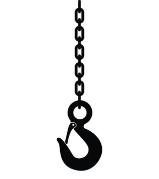 Lifting hook or hoist hook on chain, vector illustration