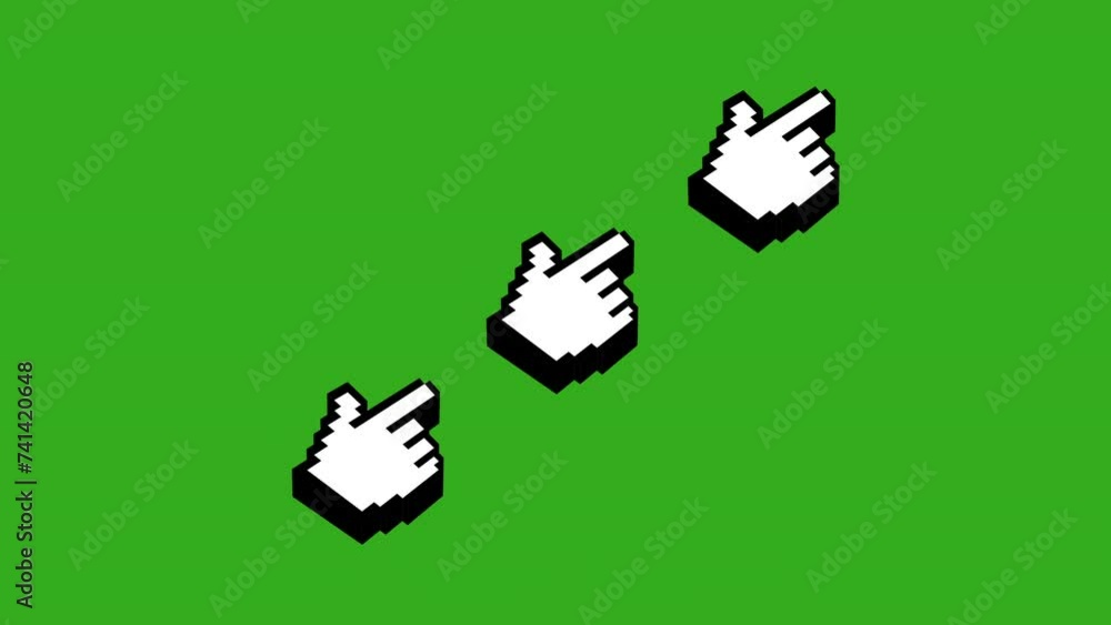 Poster pixel hand cursor click animation. click icon animation. 4k video. green screen.