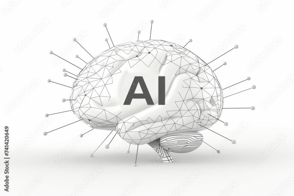 Poster ai brain chip green laser. artificial intelligence axonogenesis mind cognitive performance axon. sem