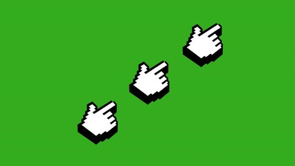 pixel hand cursor click animation. Click icon animation. 4k video. green screen.