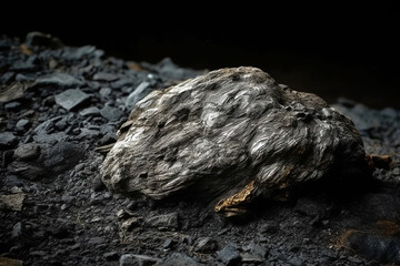 Bentonite is a rare precious natural stone on a black background. AI generated. Header banner mockup with space.