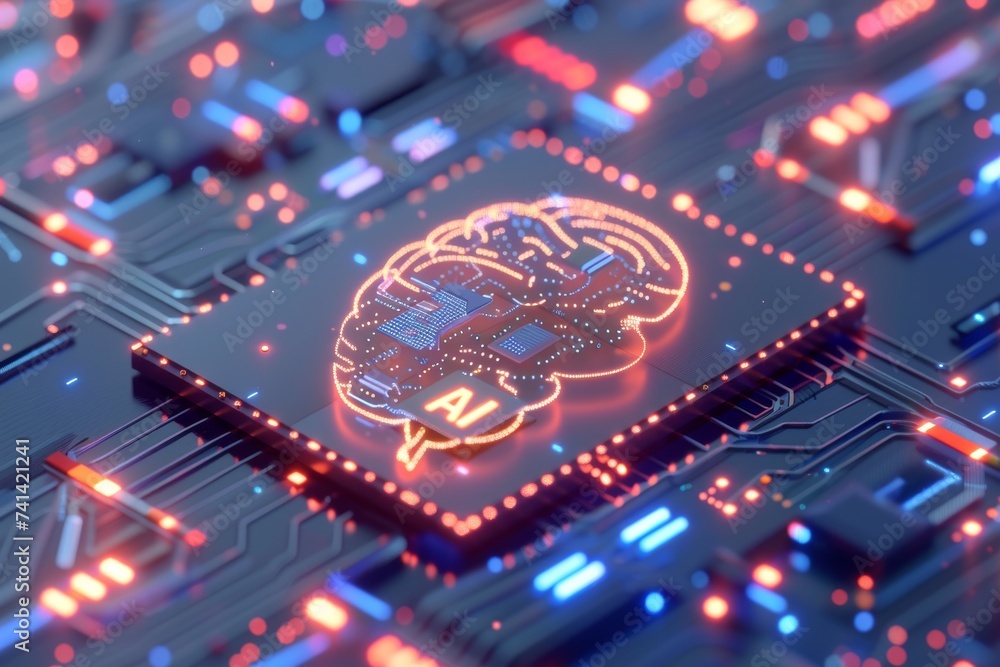 Poster ai brain chip healthtech startups. artificial intelligence excitatory synapse mind mci axon. semicon
