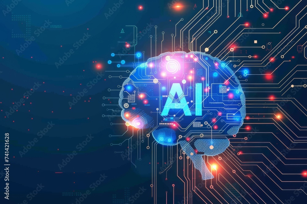 Poster ai brain chip cryptocurrency. artificial intelligence quantum advantage mind brain mapping axon. sem