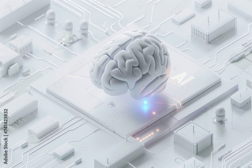 Poster ai brain chip brain computer interface. artificial intelligence neurological disorders care mind dem