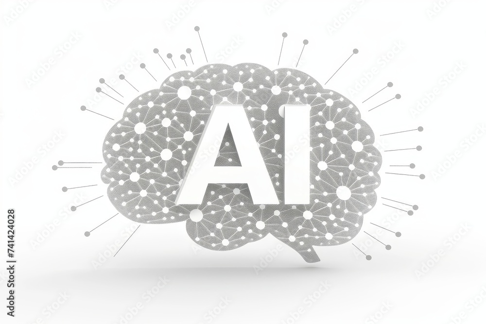 Poster ai brain chip future outlook. artificial intelligence neuronal signaling pathways mind stream analys