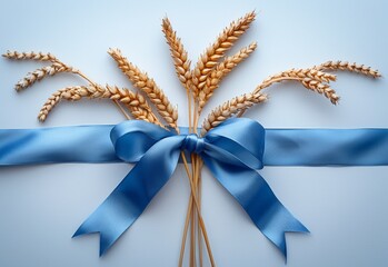 Harvest Celebration: Wheat Ears Tied with a Blue Ribbon