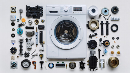 Washing machine spare parts on a white background.