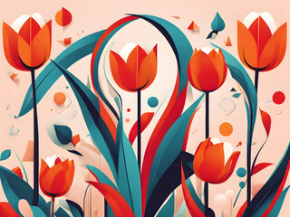 Vibrant Tulips Flower Vector Illustration with Delicate Petals and Botanical Beauty. Generative AI