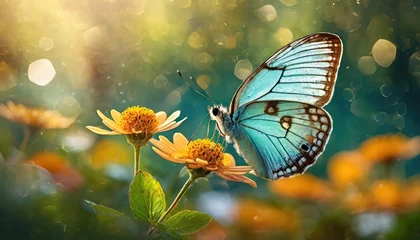 Foto op Plexiglas Macro shots, Beautiful nature scene. Closeup beautiful butterfly sitting on the flower in a summer garden. © blackdiamond67