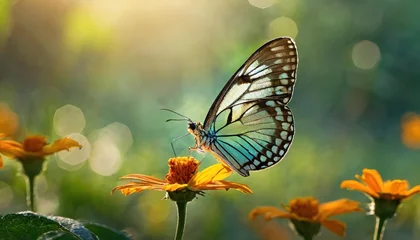 Foto op Canvas Macro shots, Beautiful nature scene. Closeup beautiful butterfly sitting on the flower in a summer garden. © blackdiamond67