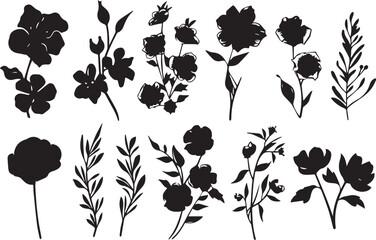 Set Flowers. Hand drawn vector illustration	