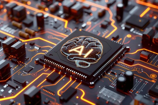 AI Brain Chip healthtech solution. Artificial Intelligence neurological prevention mind ecc ram axon. Semiconductor neural processing circuit board cognitive skills