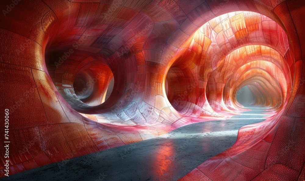 Poster a vibrant abstract tunnel with dynamic textures