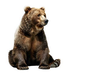 Obraz premium An imposing brown bear sits calmly, displaying its thick fur and large paws.