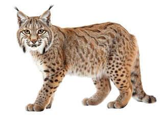 Naklejka na ściany i meble A side view of a bobcat with prominent spots and tufted ears.