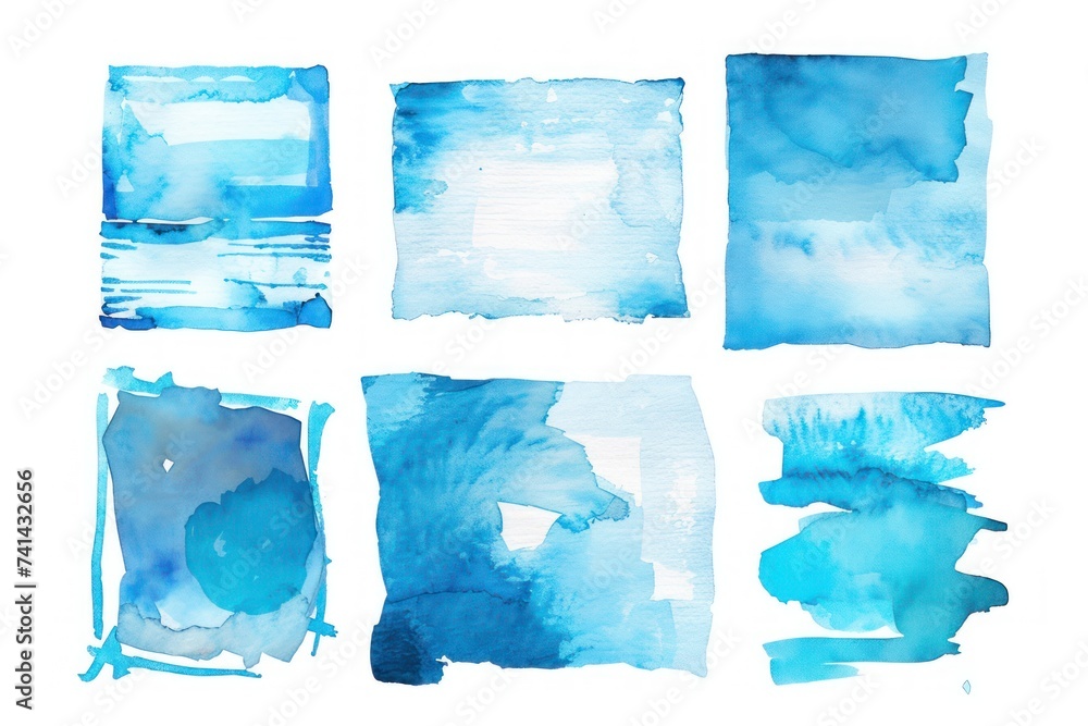 Poster watercolor set of list sheet digital cute sticky notes memo, design element isolate on white ,blue c