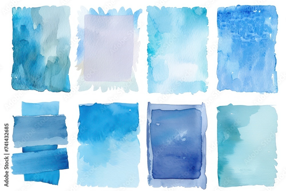 Poster watercolor set of list sheet digital cute sticky notes memo, design element isolate on white,blue co