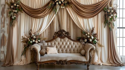 Antique furnishings fill the space, their rich upholstery and polished wood exuding a sense of luxury and sophistication