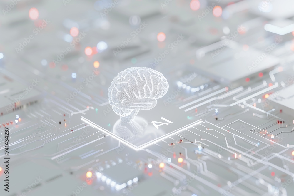 Poster ai brain chip internet of things. artificial intelligence nanoengineering mind lithographic mask axo