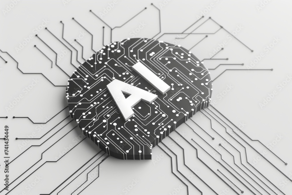 Poster ai brain chip digital citizenship. artificial intelligence integrated circuit mind visionary leaders