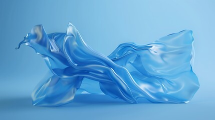 A blue piece of cloth against a blue background. Flowing forms. Soft and airy compositions. Abstract background, texture. Generated by artificial intelligence. 