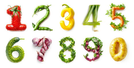 Vegetable Numbers Set  Isolated on White Background