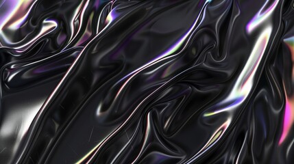 Dark silk displaying holographic foil. Black abstract background. Generated by artificial intelligence.