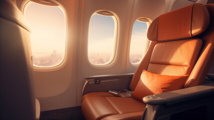 business class seat in airplane, concept of luxury lifestyle of successful rich people - obrazy, fototapety, plakaty