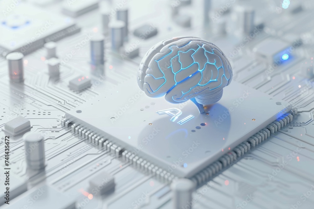 Poster ai brain chip telemedicine platform. artificial intelligence visionary thinker mind process control 