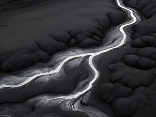 Mystic River Flowing Through Ancient Rugged Black Stone Landscape