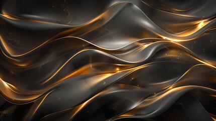 An abstract wallpaper with golden and dark waves, in the style of precisionist lines, flickr, glowing lights. Background, texture. Generated by artificial intelligence. 