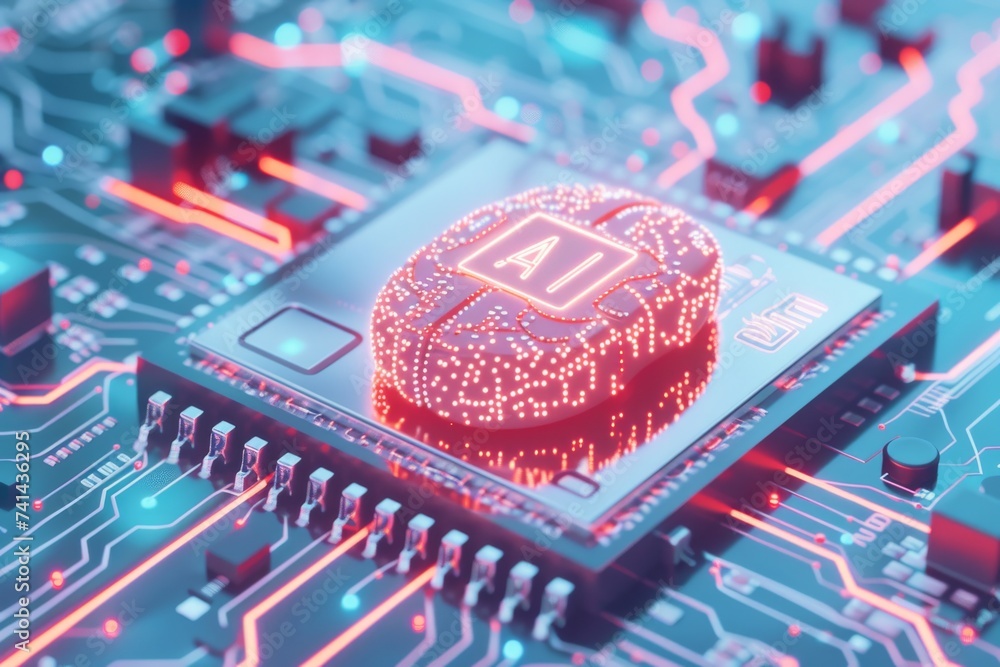 Aufkleber ai brain chip audio jacks. artificial intelligence communication mind neural network chip axon. semi
