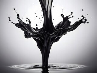 Elegant Black Liquid Splash, Artistic Abstract Motion on White Background