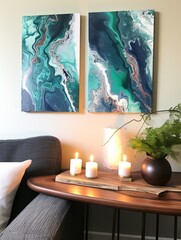 Water Flow Reflections: Abstract Acrylic Pour Canvases for Rustic Lakeview Art Decor